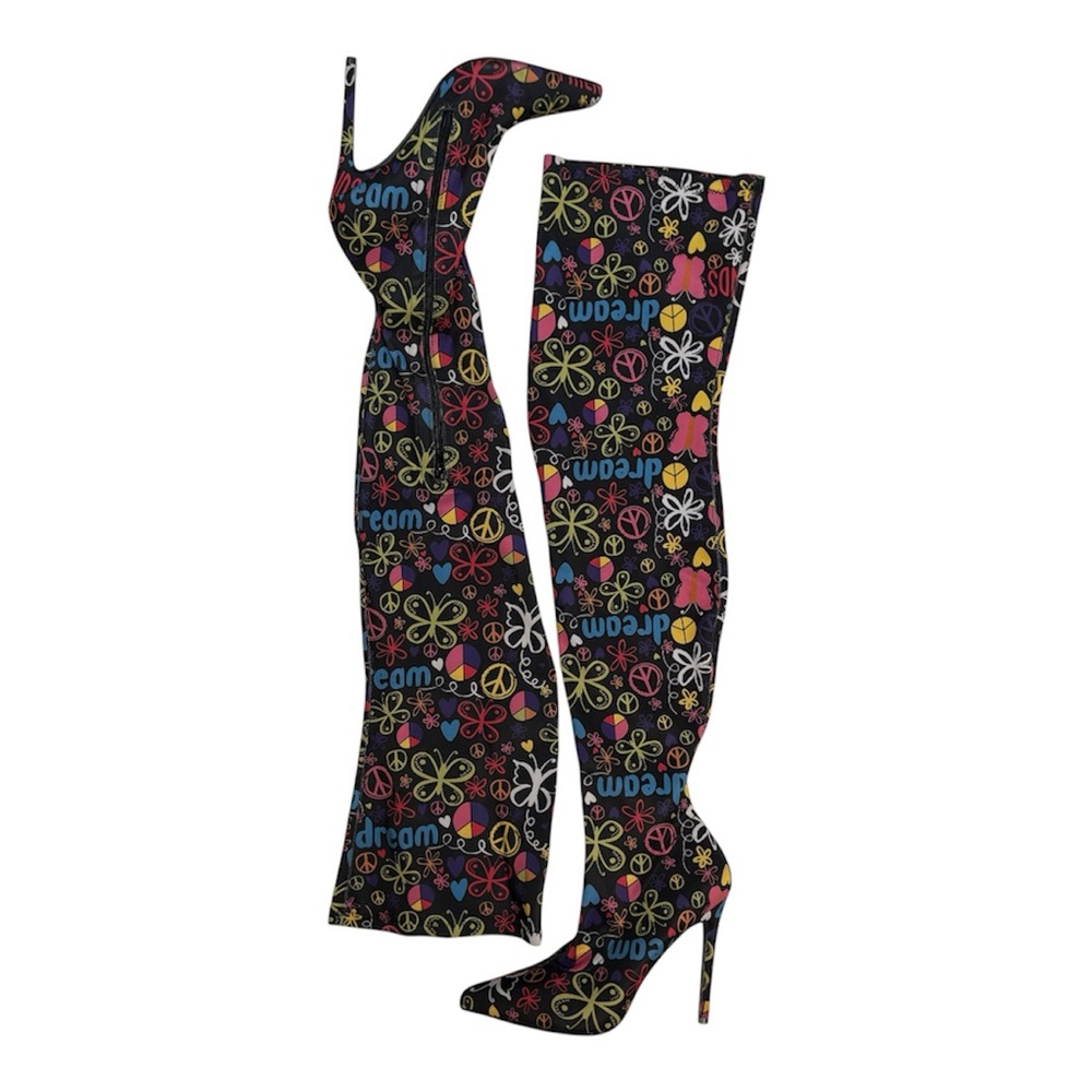 Y2K Butterfly Print Thigh-High Boots